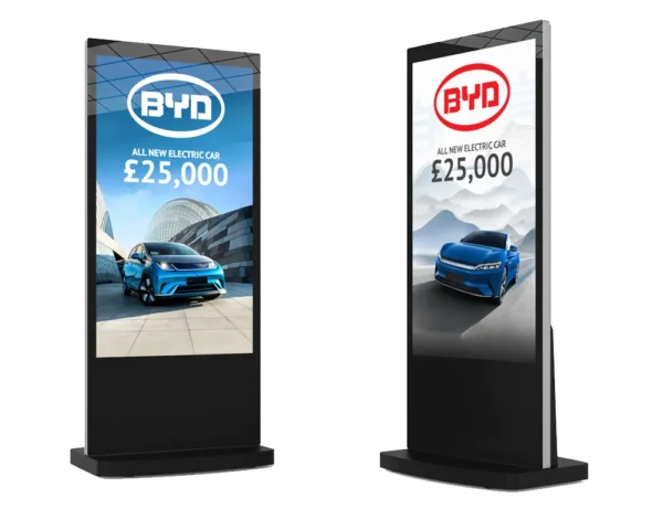 65" 4K Black Android Freestanding Digital Poster, USB Plug and Play, lightweightLightweight Design, Internal Locker, Eco-Friendly Power Timer, 24/7 Usage
