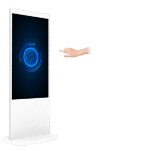 55" White Freestanding PCAP Touch Screen Posters, 10 Point PCAP Touch, Integrated Android Media Player, Lightweight Design, Internal Locker