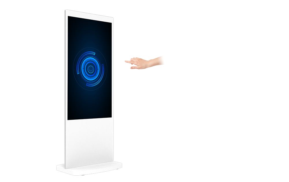 55" White Freestanding PCAP Touch Screen Posters, 10 Point PCAP Touch, Integrated Android Media Player, Lightweight Design, Internal Locker