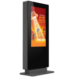 75" Freestanding PCAP Outdoor Touch Screen Poster, 2500cd/m² Brightness, Weather Proof, Vandal Proof, Smart Temperature Control System, Steel Enclosure