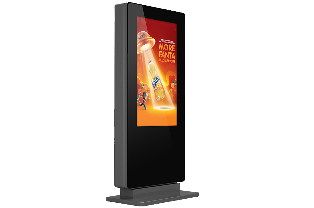 75" Freestanding PCAP Outdoor Touch Screen Poster, 2500cd/m² Brightness, Weather Proof, Vandal Proof, Smart Temperature Control System, Steel Enclosure