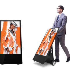 43" White Outdoor Digital Battery A-Board, Portable Display, Lightweight Enclosure, Tempered Anti-Glare Glass, 27 Hour Running Time