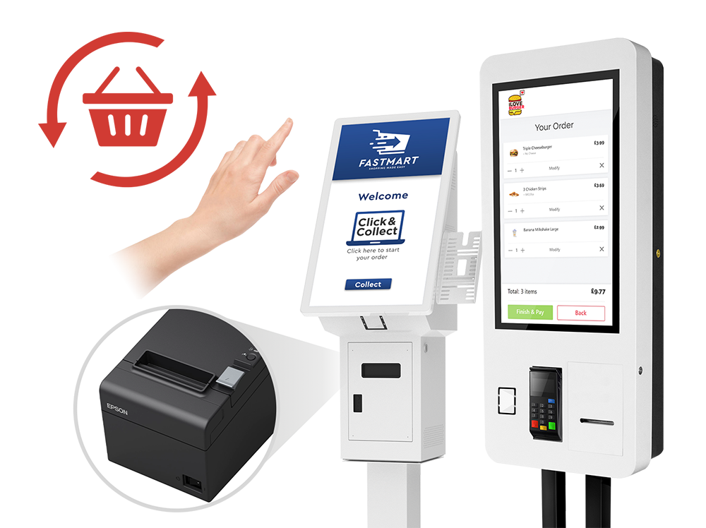 27" PCAP Self Service Kiosk, PCAP Touch Screen, Anti-Vandal Glass and Mounting, Integrated QR Code Scanner, Integrated Epson Receipt Printer - Image 2