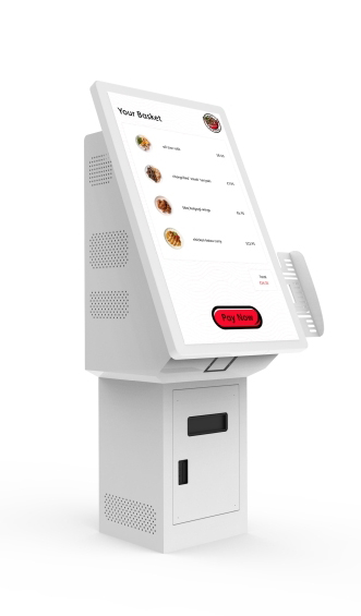 27" PCAP Self Service Kiosk, PCAP Touch Screen, Anti-Vandal Glass and Mounting, Integrated QR Code Scanner, Integrated Epson Receipt Printer