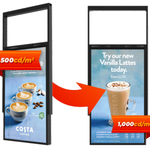 White Floor Stand for 55" Ultra High Brightness Double-Sided Display, Double Sided Display, 3,500 cd/m² & 1,000 cd/m², 24/7 Usage, Plug and Play, Easy Install